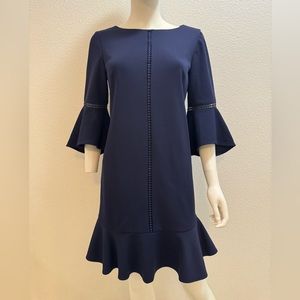 Roz & Ali Women’s Mini Dress Navy Blue Ruffled Bell Sleeves Back Zipped Size 6